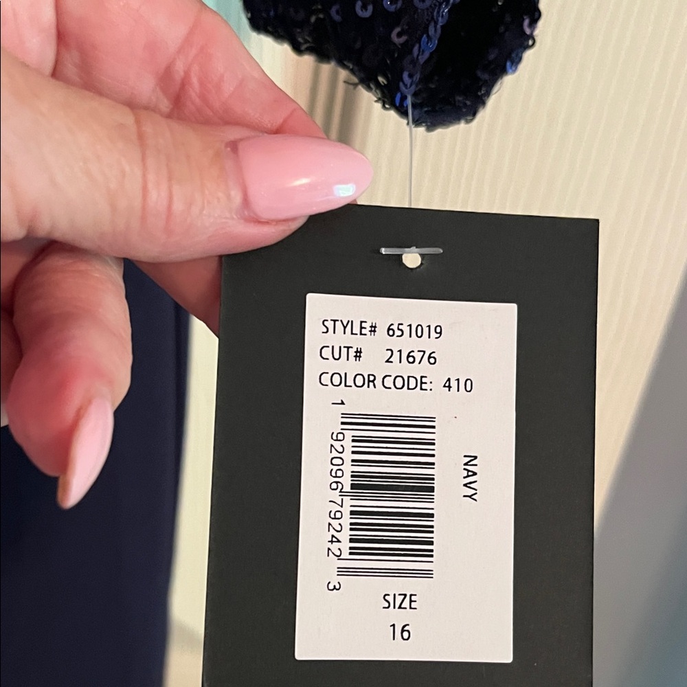 MARINA Midnight Blue Sequin Jumpsuit, NWT - Picture 6 of 9